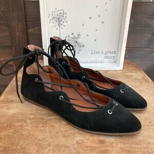 Lucky Brand ballet flats size 8.5 lace-up faux suede black NEW witchy goth indie